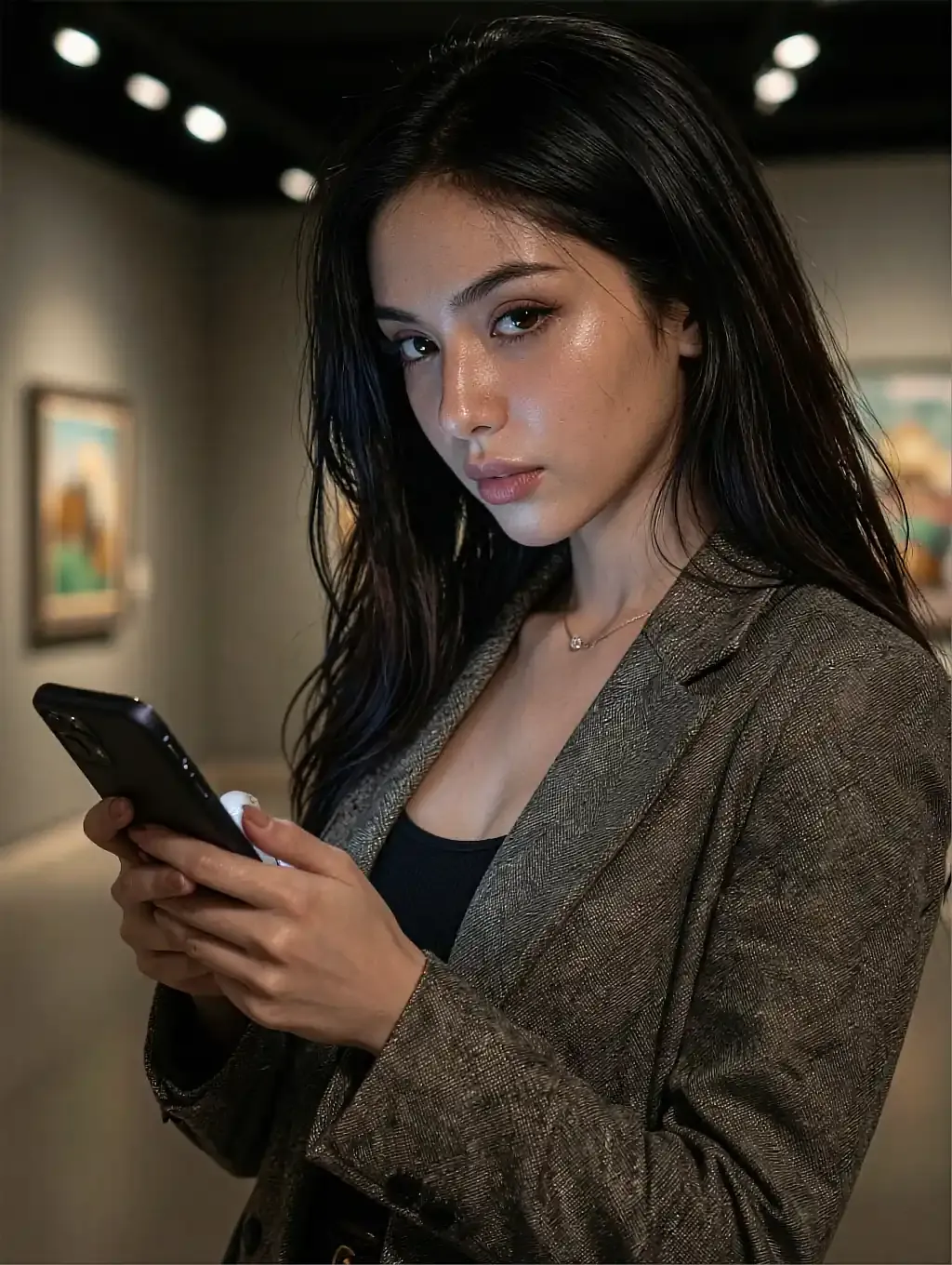 Fictional AI character featured on the third landing page, in warm light